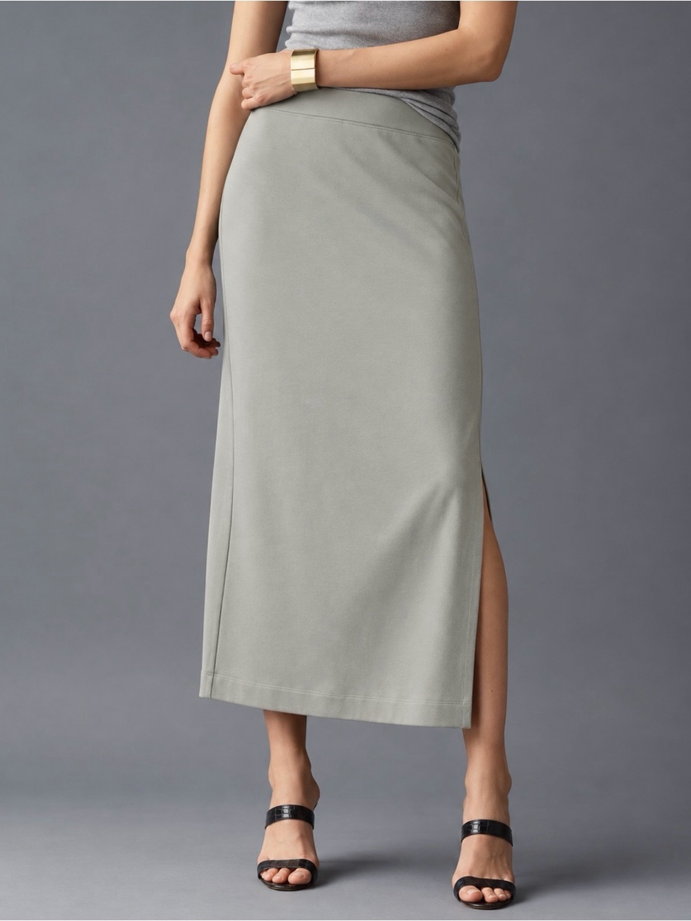 AYR The High Hopes Skirt M Light Sage Gray Pima Cotton Modal Midi Side Slit